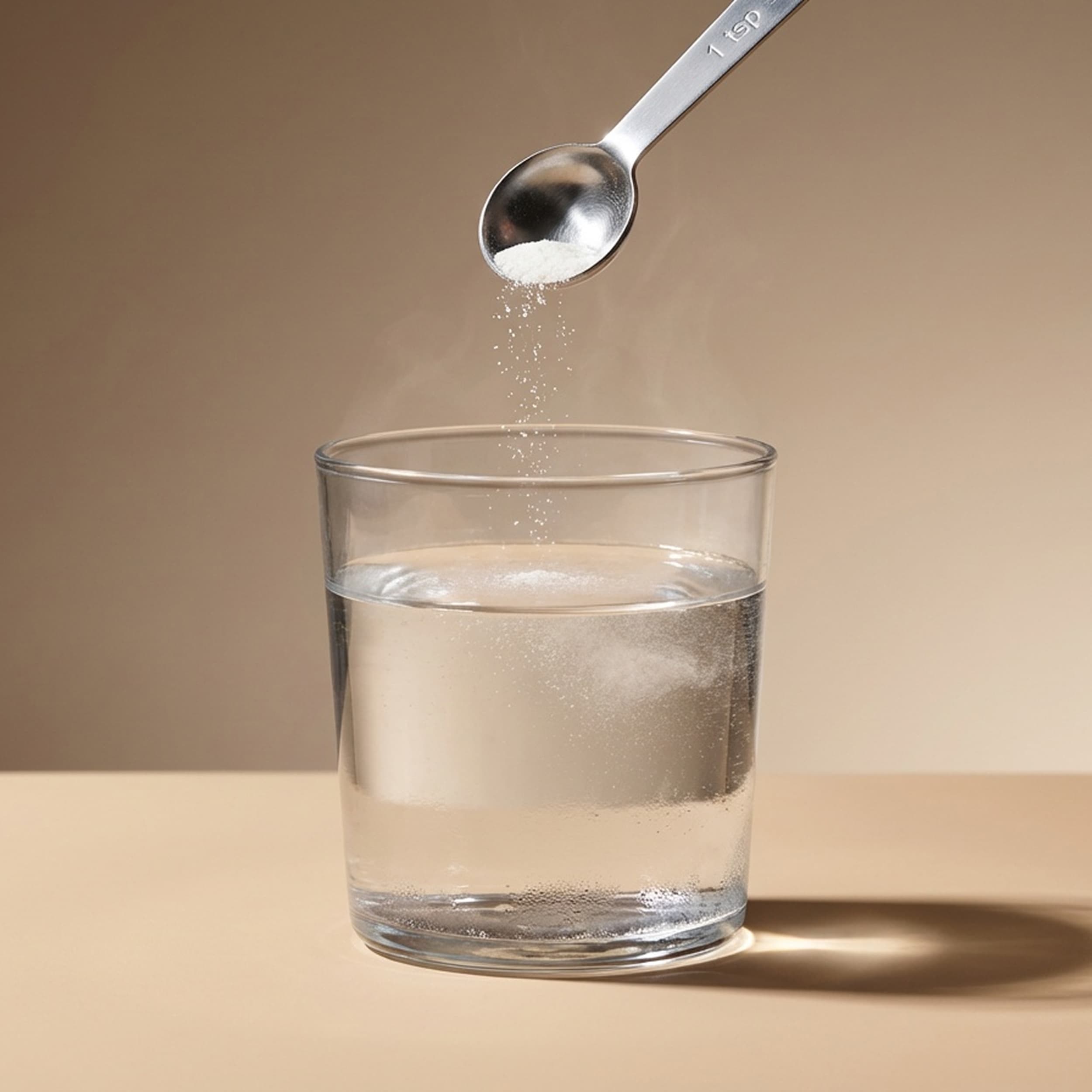 Powder being dropped into a glass of water